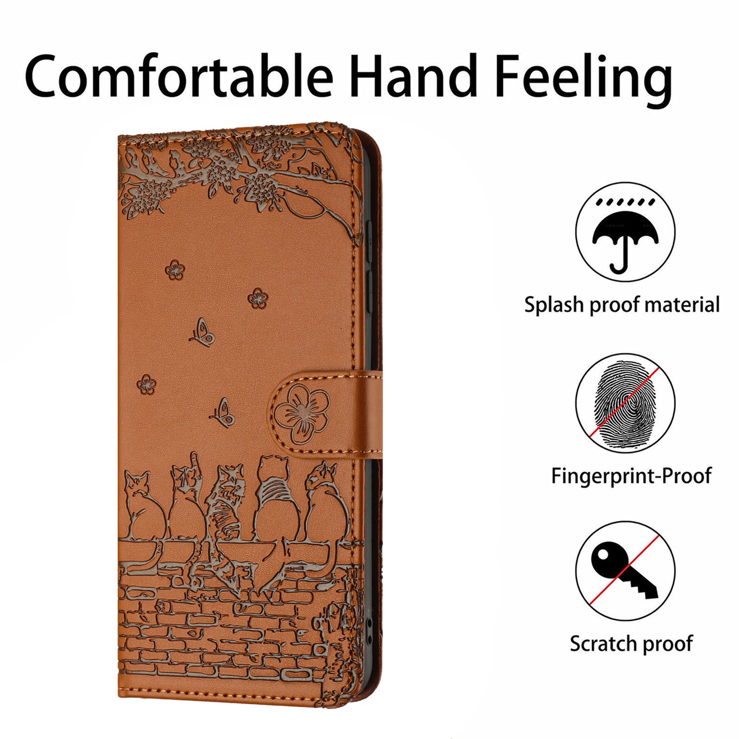 Uniqkart for Xiaomi Poco F5 Pro 5G / Redmi K60 5G / K60 Pro 5G Wallet Leather Phone Case Wall Cats Imprinted Stand Cover with Strap - Brown