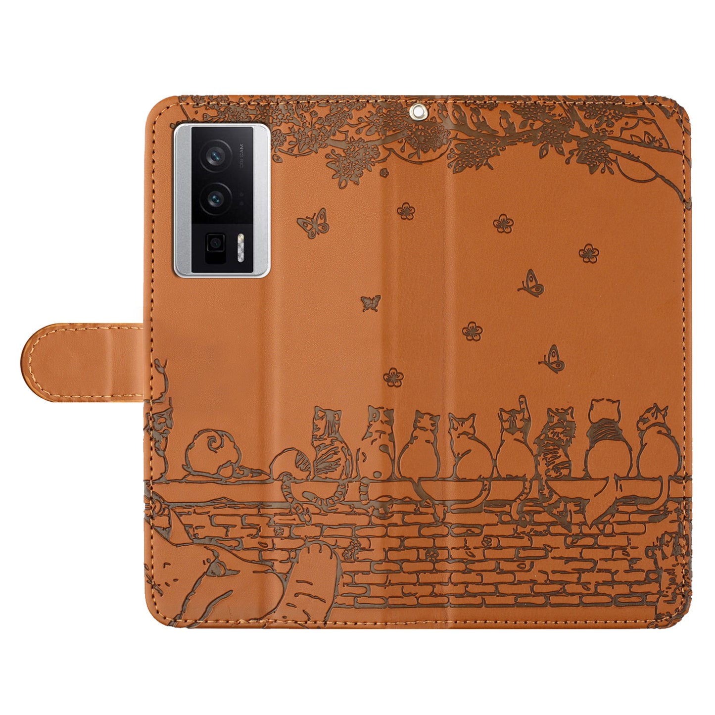 Uniqkart for Xiaomi Poco F5 Pro 5G / Redmi K60 5G / K60 Pro 5G Wallet Leather Phone Case Wall Cats Imprinted Stand Cover with Strap - Brown