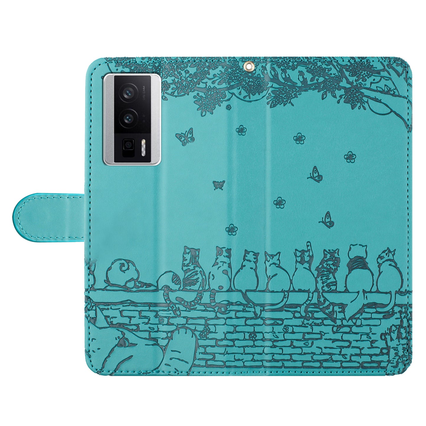 Uniqkart for Xiaomi Poco F5 Pro 5G / Redmi K60 5G / K60 Pro 5G Wallet Leather Phone Case Wall Cats Imprinted Stand Cover with Strap - Blue