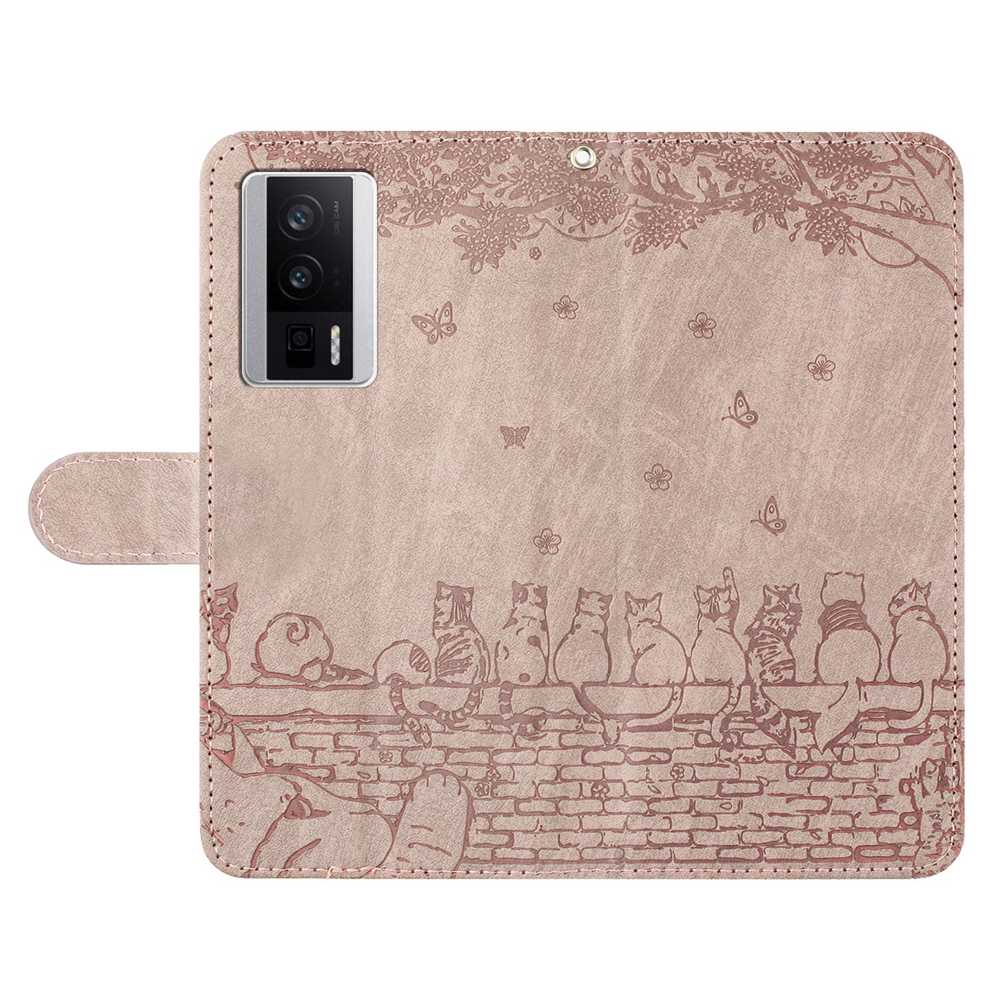 Uniqkart for Xiaomi Poco F5 Pro 5G / Redmi K60 5G / K60 Pro 5G Wallet Leather Phone Case Wall Cats Imprinted Stand Cover with Strap - Smoky Purple