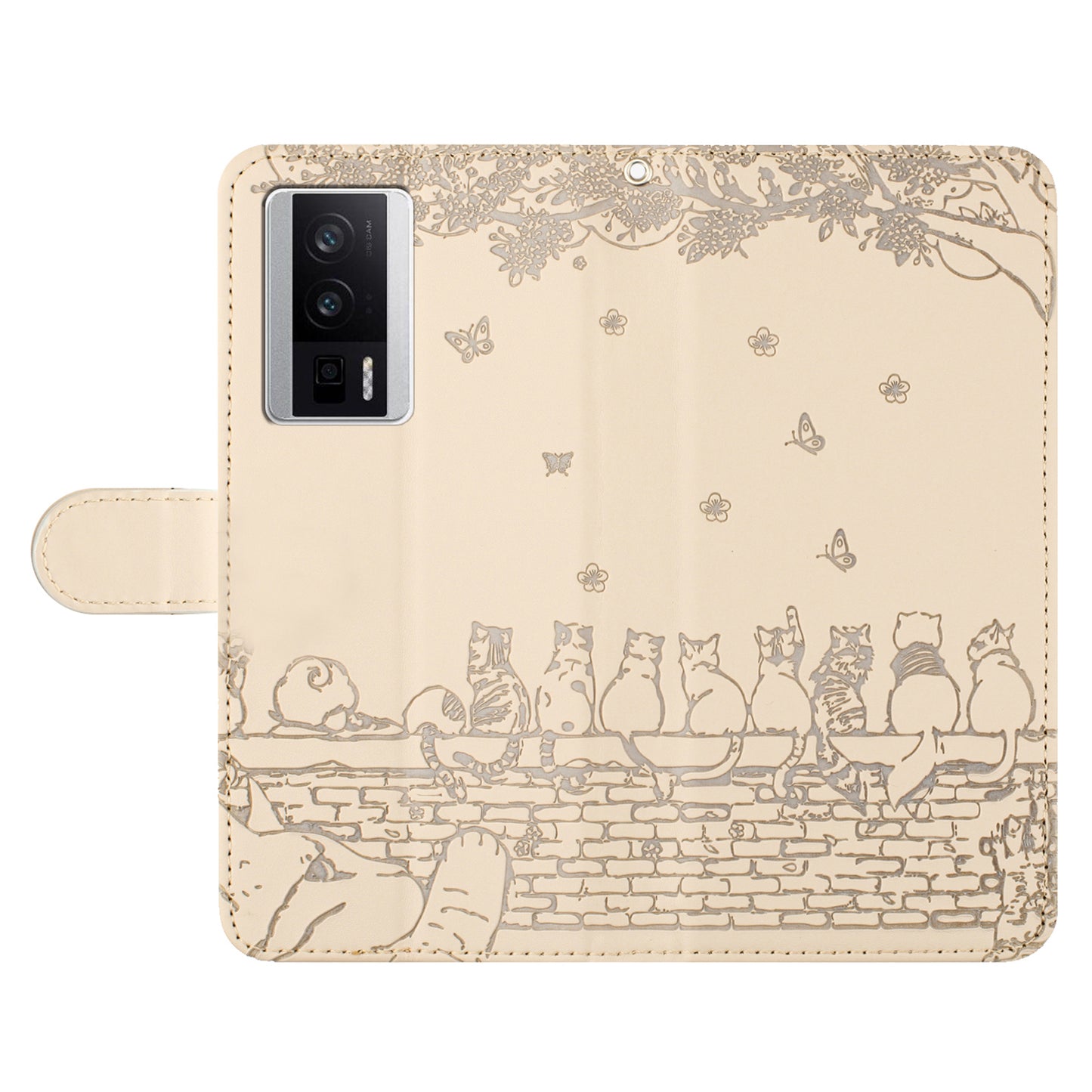 Uniqkart for Xiaomi Poco F5 Pro 5G / Redmi K60 5G / K60 Pro 5G Wallet Leather Phone Case Wall Cats Imprinted Stand Cover with Strap - Apricot