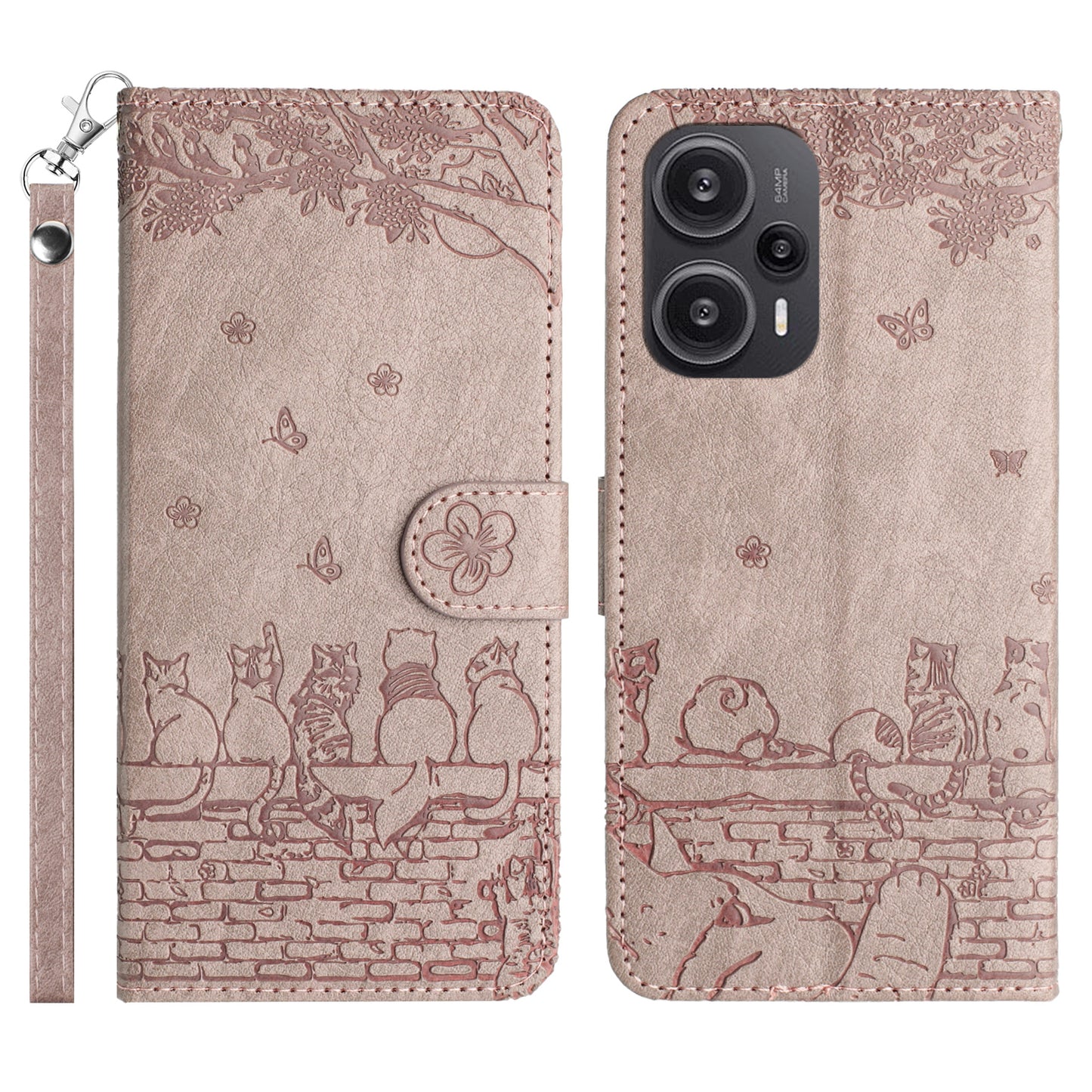 Uniqkart for Xiaomi Poco F5 5G / Redmi Note 12 Turbo Phone Wallet Case PU Leather Wall Cats Imprinted Stand Cover with Strap - Smoky Purple
