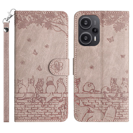 Uniqkart for Xiaomi Poco F5 5G / Redmi Note 12 Turbo Phone Wallet Case PU Leather Wall Cats Imprinted Stand Cover with Strap - Smoky Purple