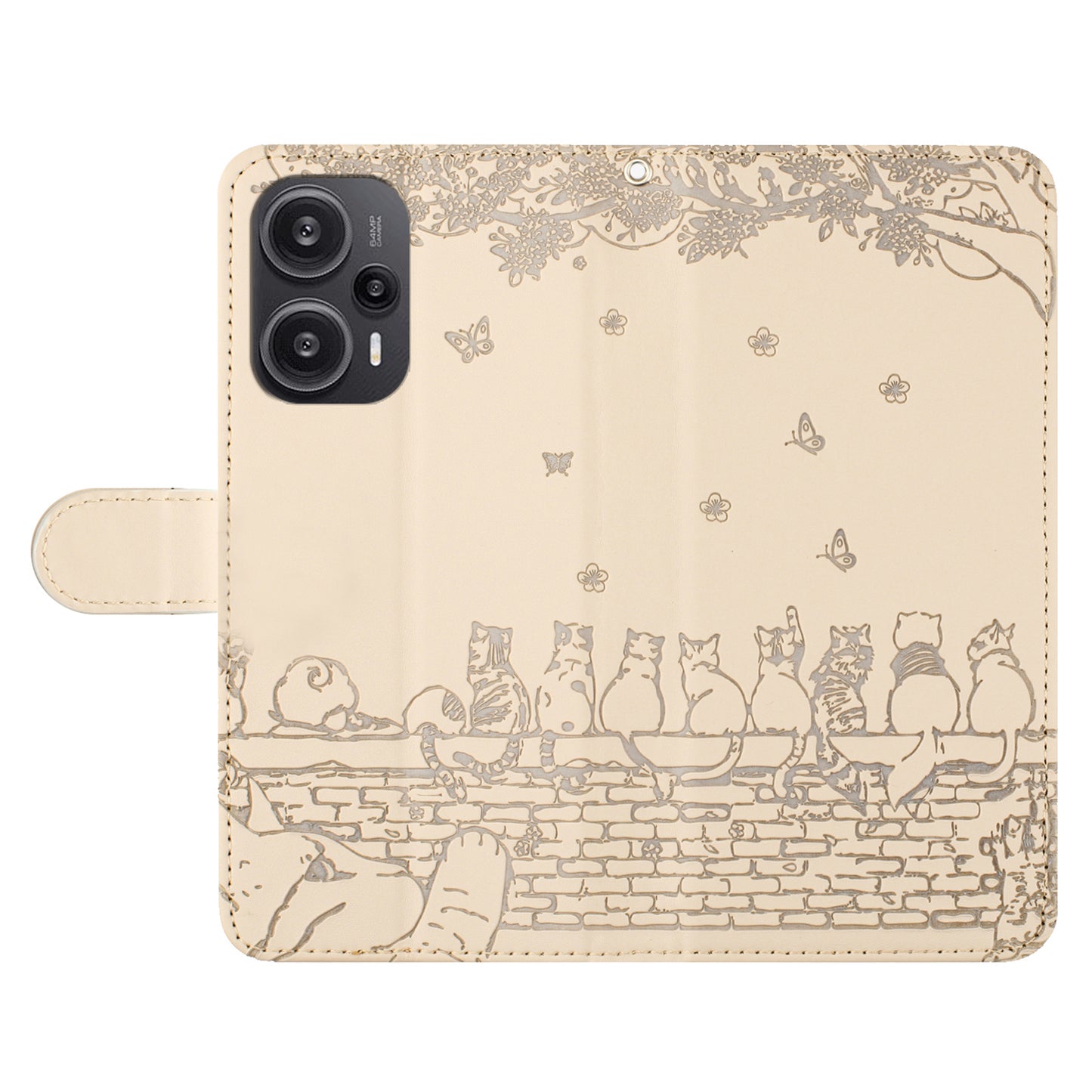 Uniqkart for Xiaomi Poco F5 5G / Redmi Note 12 Turbo Phone Wallet Case PU Leather Wall Cats Imprinted Stand Cover with Strap - Apricot