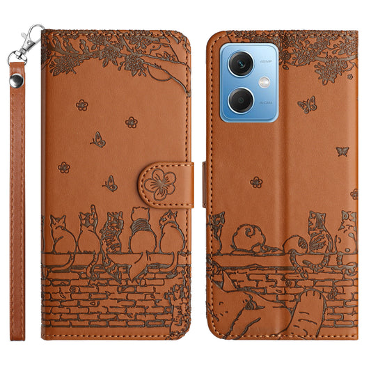 Uniqkart for Xiaomi Redmi Note 12 5G (China) / (India) / (Global) / Poco X5 5G Stand Wallet Leather Case Imprinted Phone Cover with Strap - Brown