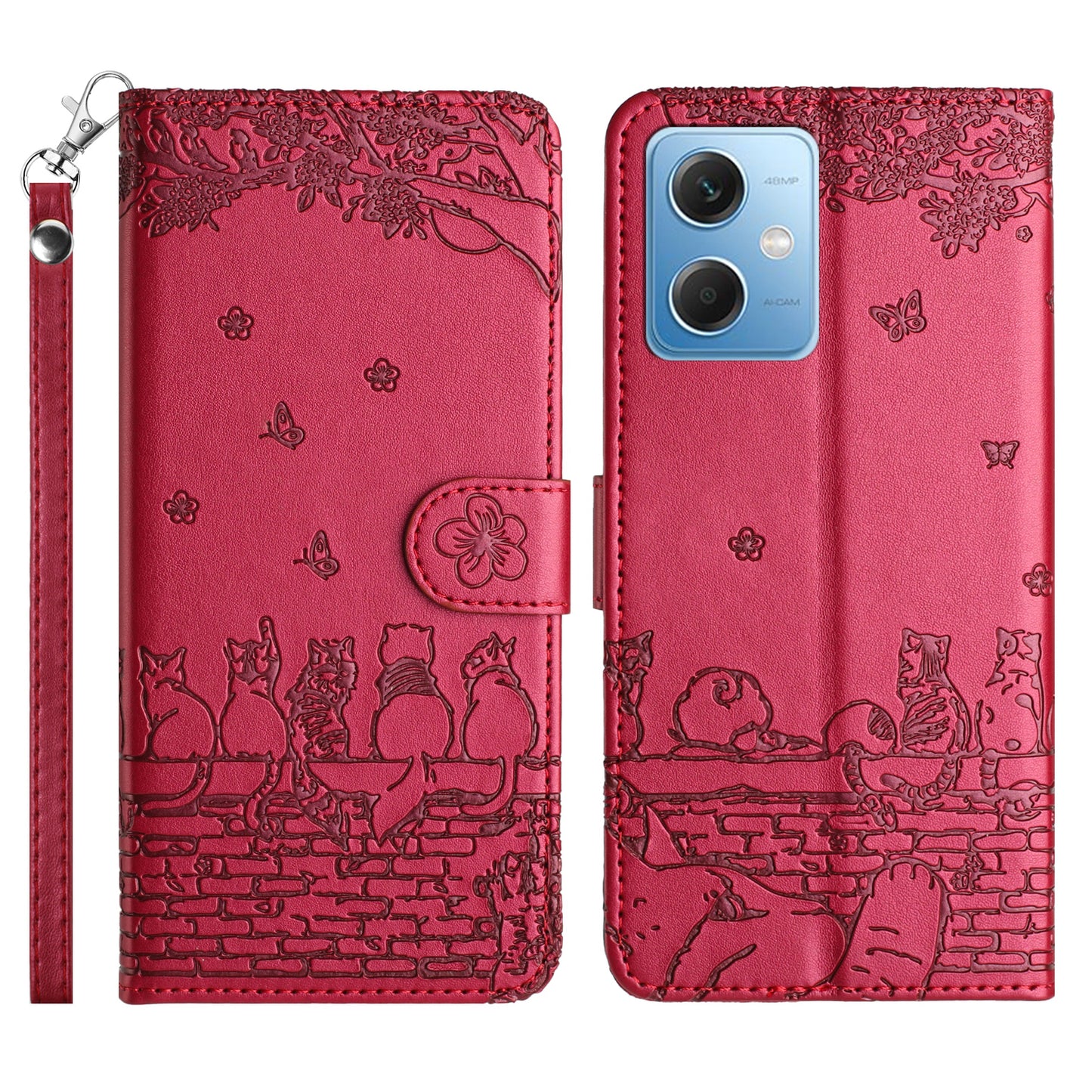 Uniqkart for Xiaomi Redmi Note 12 5G (China) / (India) / (Global) / Poco X5 5G Stand Wallet Leather Case Imprinted Phone Cover with Strap - Red