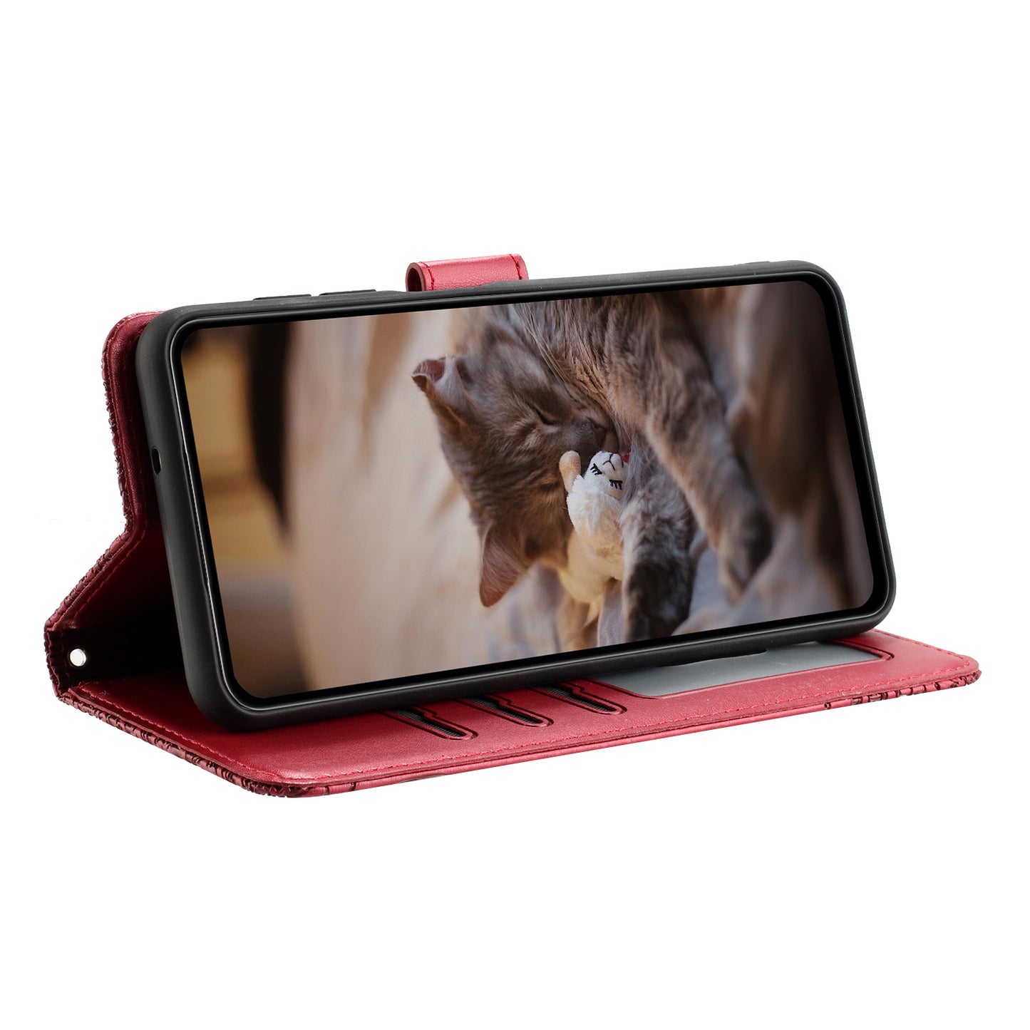 Uniqkart for Xiaomi Redmi Note 12 5G (China) / (India) / (Global) / Poco X5 5G Stand Wallet Leather Case Imprinted Phone Cover with Strap - Red
