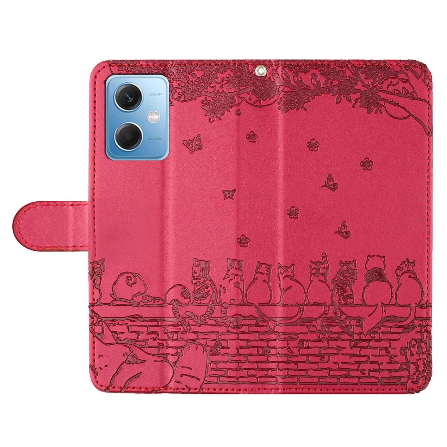 Uniqkart for Xiaomi Redmi Note 12 5G (China) / (India) / (Global) / Poco X5 5G Stand Wallet Leather Case Imprinted Phone Cover with Strap - Red