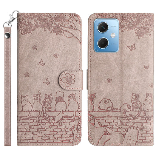 Uniqkart for Xiaomi Redmi Note 12 5G (China) / (India) / (Global) / Poco X5 5G Stand Wallet Leather Case Imprinted Phone Cover with Strap - Smoky Purple