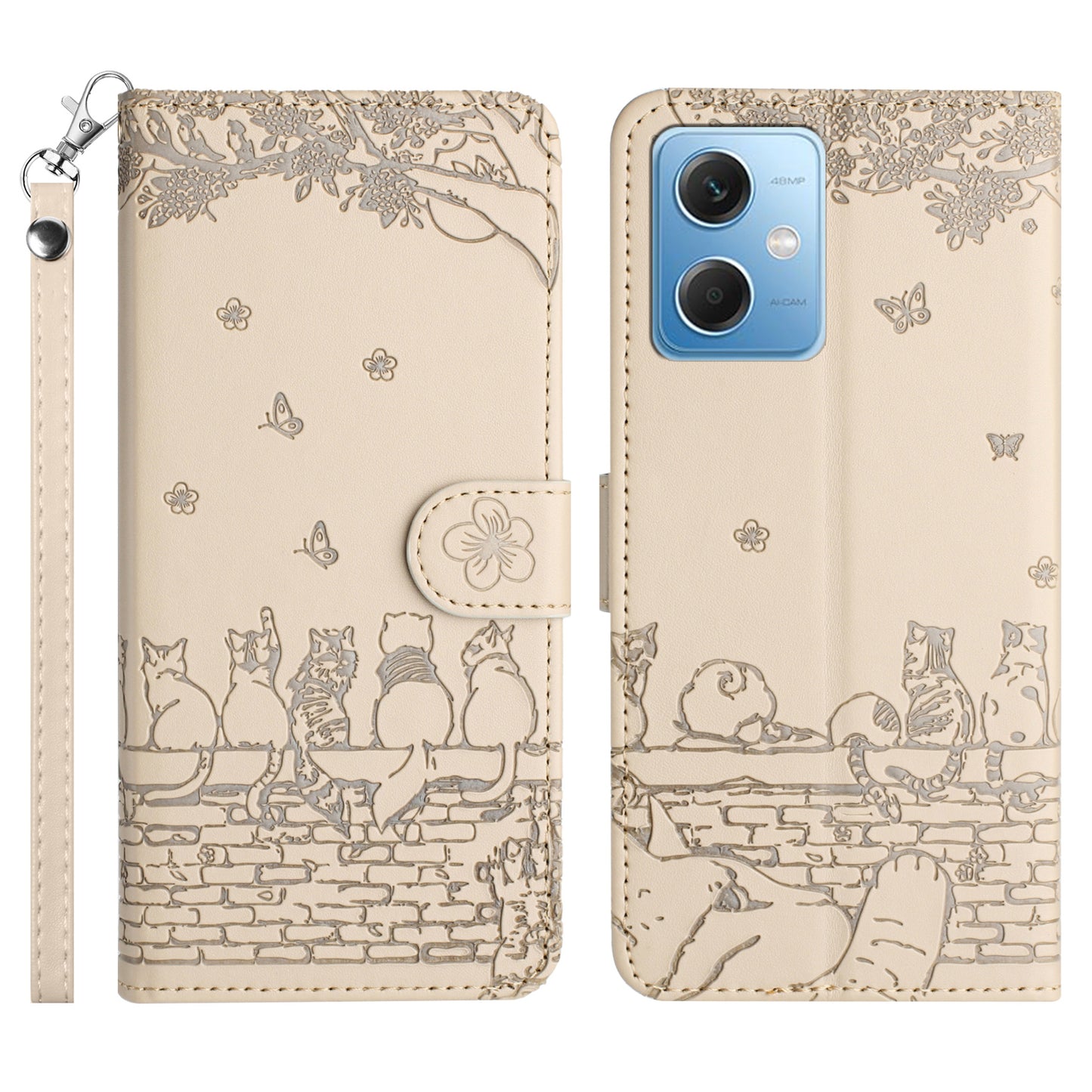 Uniqkart for Xiaomi Redmi Note 12 5G (China) / (India) / (Global) / Poco X5 5G Stand Wallet Leather Case Imprinted Phone Cover with Strap - Apricot