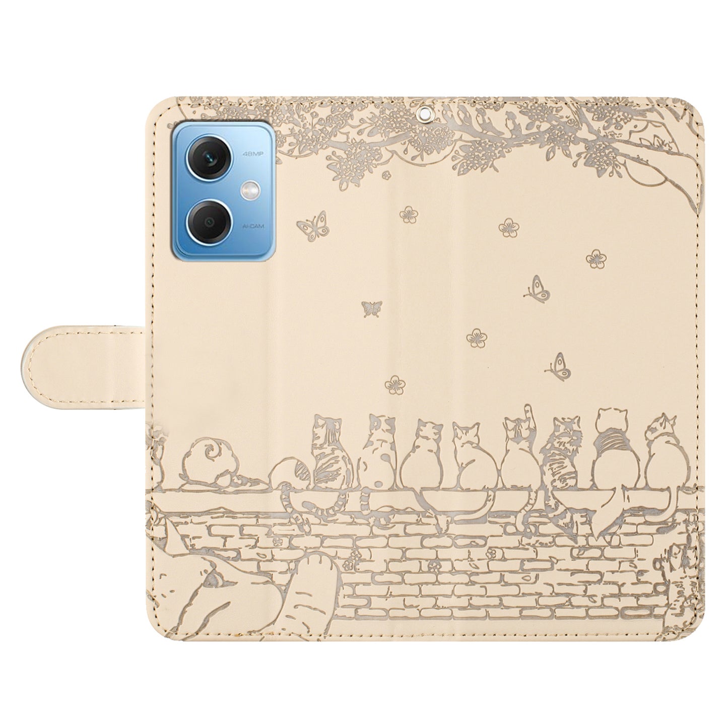 Uniqkart for Xiaomi Redmi Note 12 5G (China) / (India) / (Global) / Poco X5 5G Stand Wallet Leather Case Imprinted Phone Cover with Strap - Apricot