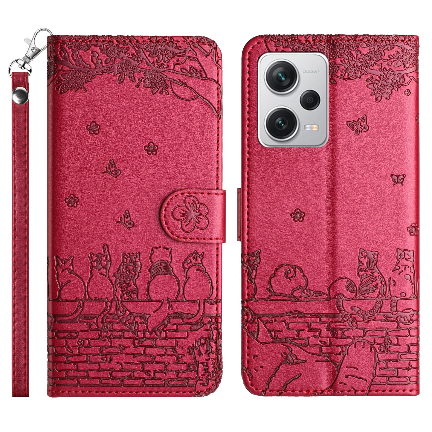 Uniqkart for Xiaomi Redmi Note 12 Pro 5G / 12 Pro Speed 5G / Poco X5 Pro 5G Imprinted PU Leather Phone Case Wallet Stand Cover with Strap - Red