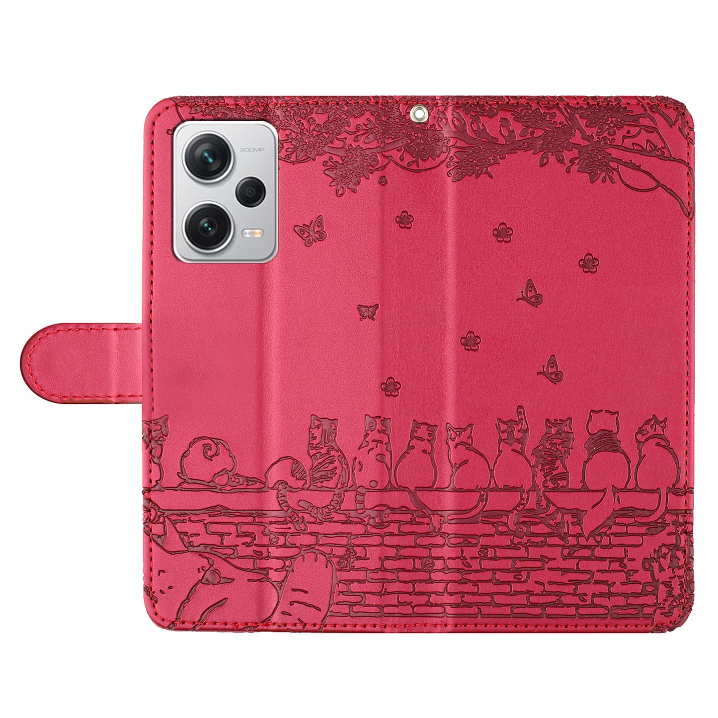 Uniqkart for Xiaomi Redmi Note 12 Pro 5G / 12 Pro Speed 5G / Poco X5 Pro 5G Imprinted PU Leather Phone Case Wallet Stand Cover with Strap - Red