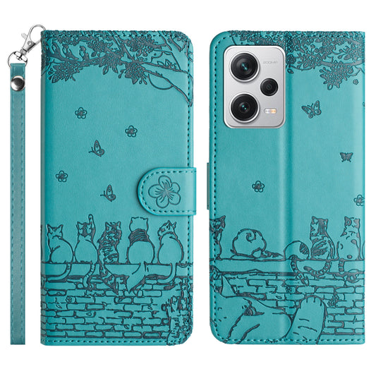 Uniqkart for Xiaomi Redmi Note 12 Pro 5G / 12 Pro Speed 5G / Poco X5 Pro 5G Imprinted PU Leather Phone Case Wallet Stand Cover with Strap - Blue