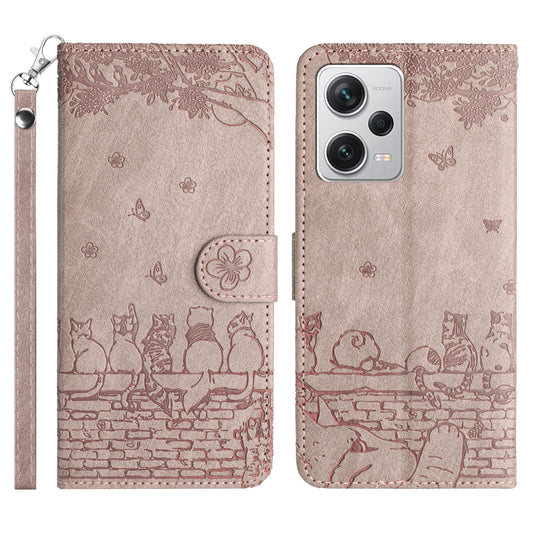Uniqkart for Xiaomi Redmi Note 12 Pro 5G / 12 Pro Speed 5G / Poco X5 Pro 5G Imprinted PU Leather Phone Case Wallet Stand Cover with Strap - Smoky Purple