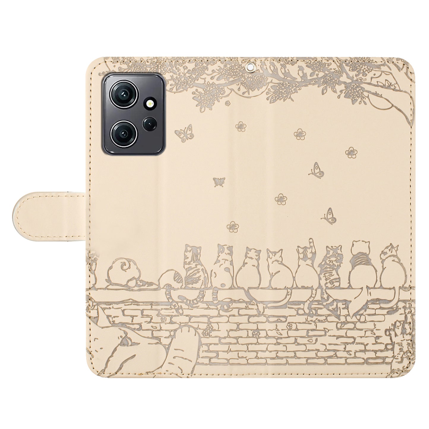 Uniqkart for Xiaomi Redmi Note 12 4G Stand Wallet Case Wall Cats Imprinted PU Leather Phone Cover with Strap - Apricot