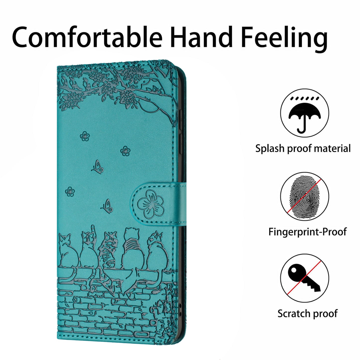 Wall Cats Imprinted Phone Cover for iPhone 15 , Stand Wallet Anti-drop Leather Case with Strap - Blue