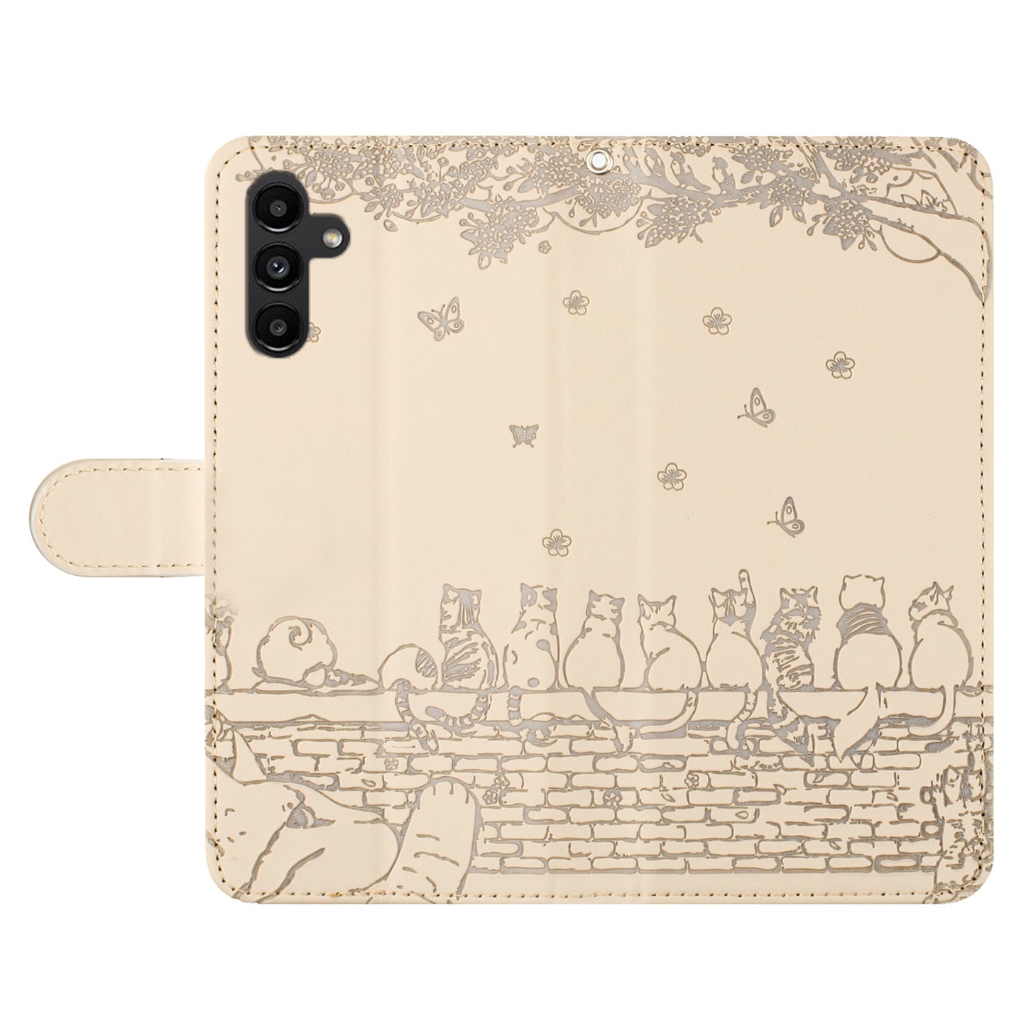Stand Wallet Phone Leather Cover for Samsung Galaxy A54 5G , Imprinted Wall Cats Phone Case with Strap - Apricot