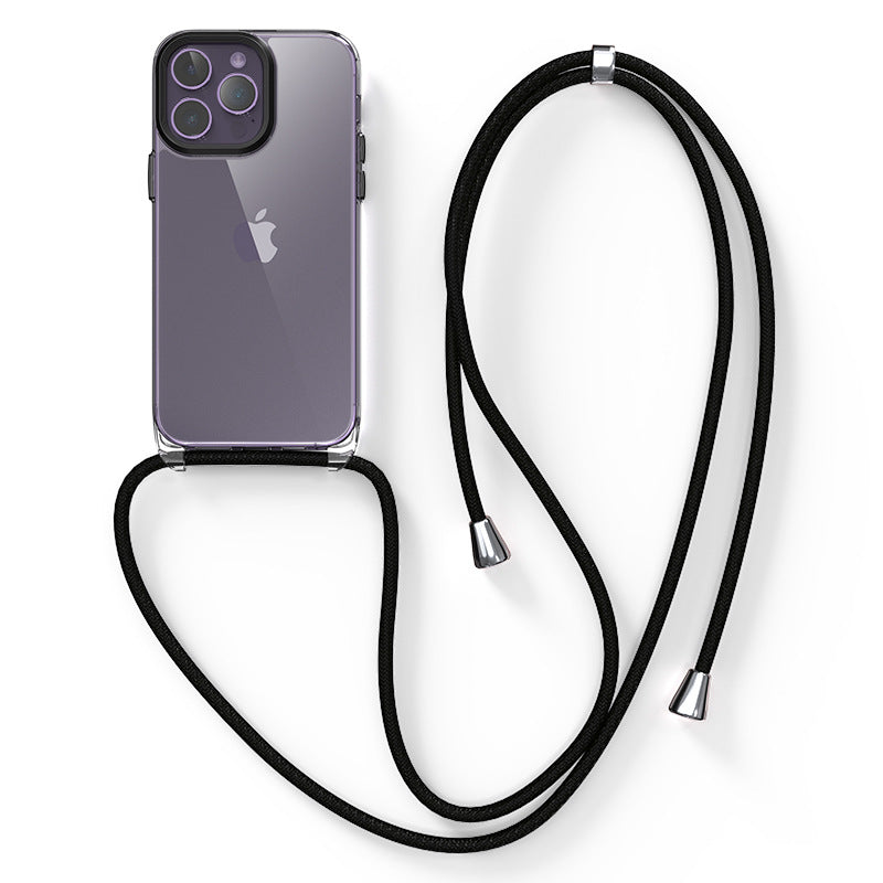 Soft TPU + Hard PC Case for iPhone 14 Pro Clear Slim Case 3D Textured Phone Cover with Lanyard - Smooth