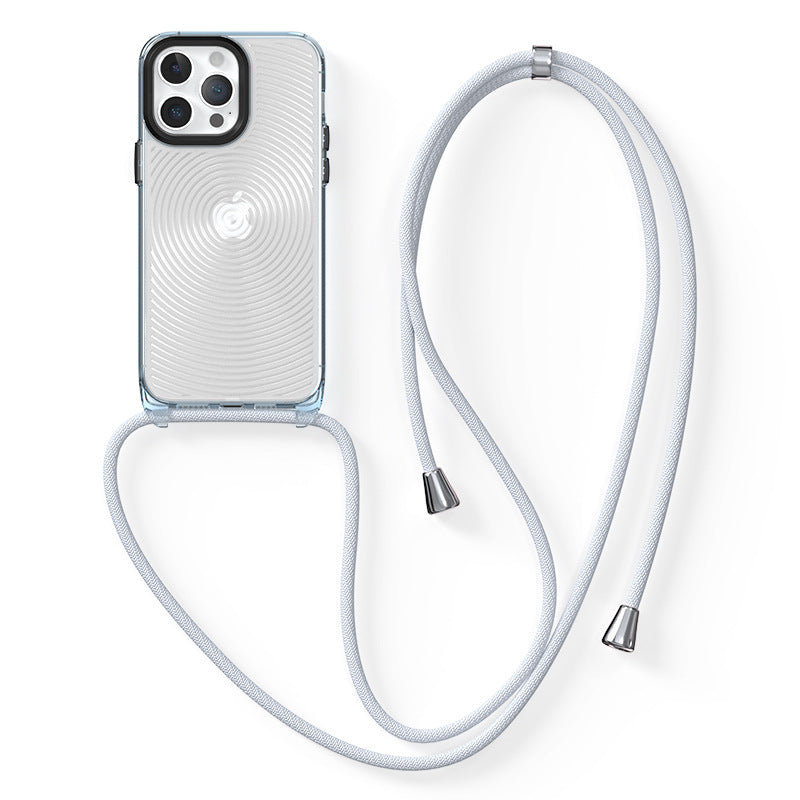 Soft TPU + Hard PC Case for iPhone 14 Pro Clear Slim Case 3D Textured Phone Cover with Lanyard - Blue / Circles