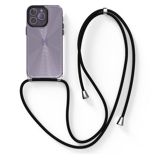 Uniqkart for iPhone 13 Pro 6.1 inch Soft TPU + Hard PC Phone Case 3D Textured Clear Slim Phone Cover with Lanyard - Circles