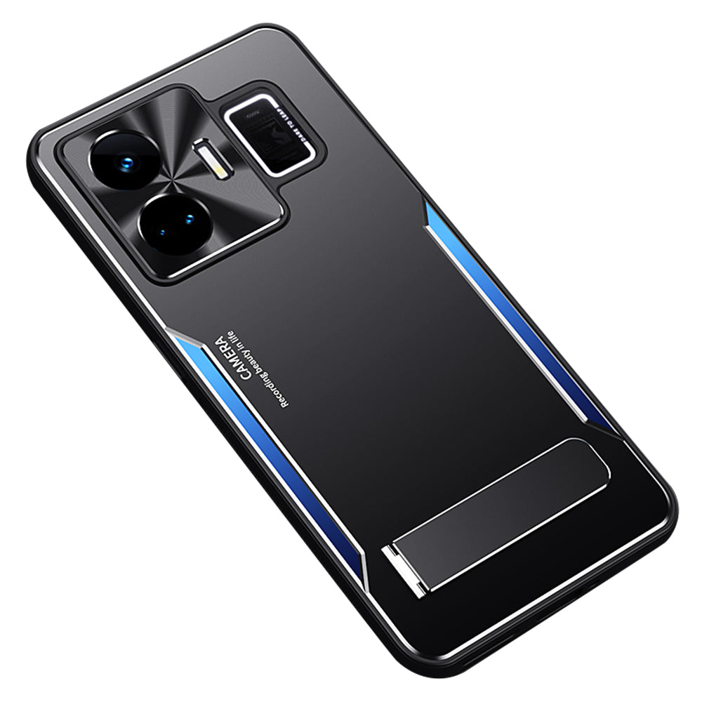 Uniqkart for Realme GT Neo 5 5G Dustproof Cell Phone Shell TPU+Aluminium Alloy Cover Kickstand Phone Case - Blue