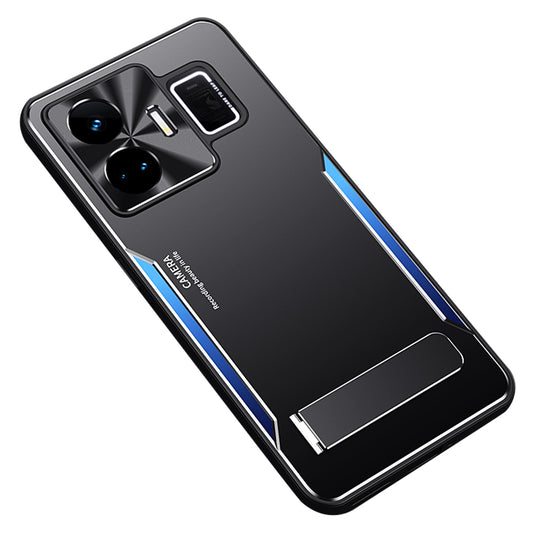 Uniqkart for Realme GT Neo 5 5G Dustproof Cell Phone Shell TPU+Aluminium Alloy Cover Kickstand Phone Case - Blue