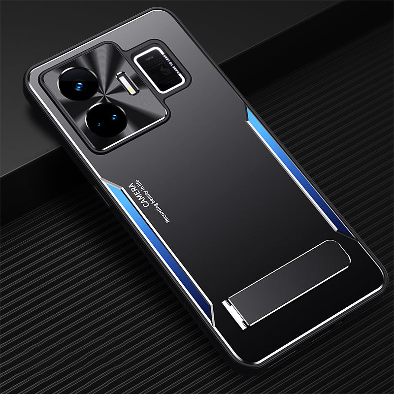 Uniqkart for Realme GT Neo 5 5G Dustproof Cell Phone Shell TPU+Aluminium Alloy Cover Kickstand Phone Case - Blue