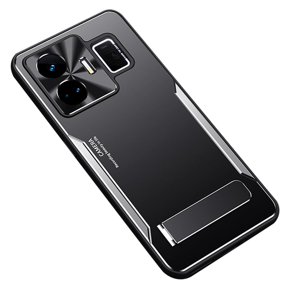 Uniqkart for Realme GT Neo 5 5G Dustproof Cell Phone Shell TPU+Aluminium Alloy Cover Kickstand Phone Case - Silver
