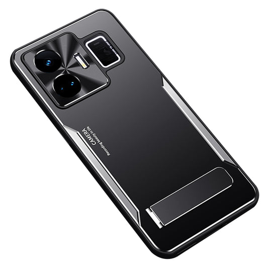 Uniqkart for Realme GT Neo 5 5G Dustproof Cell Phone Shell TPU+Aluminium Alloy Cover Kickstand Phone Case - Silver