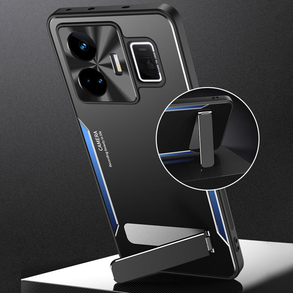 Uniqkart for Realme GT Neo 5 5G Dustproof Cell Phone Shell TPU+Aluminium Alloy Cover Kickstand Phone Case - Silver