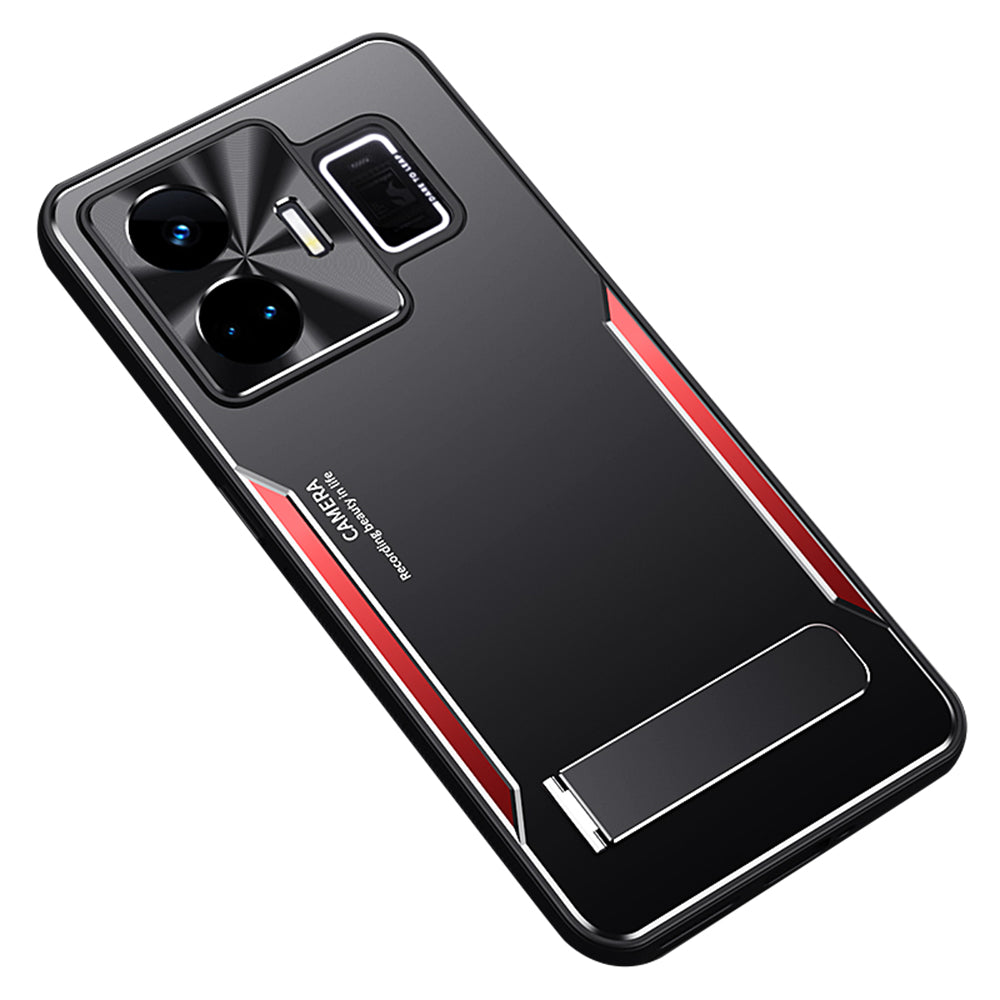 Uniqkart for Realme GT Neo 5 5G Dustproof Cell Phone Shell TPU+Aluminium Alloy Cover Kickstand Phone Case - Red