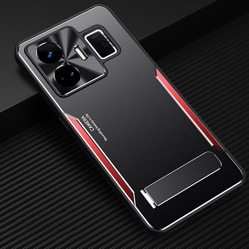 Uniqkart for Realme GT Neo 5 5G Dustproof Cell Phone Shell TPU+Aluminium Alloy Cover Kickstand Phone Case - Red