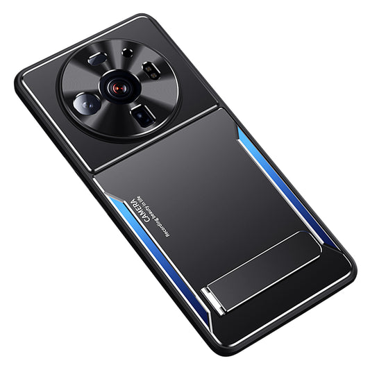 Anti-Scratch Phone Case For Xiaomi 12S Ultra 5G , Cell Phone Shell TPU+Aluminium Alloy Cover with Kickstand - Blue