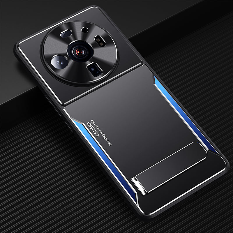 Anti-Scratch Phone Case For Xiaomi 12S Ultra 5G , Cell Phone Shell TPU+Aluminium Alloy Cover with Kickstand - Blue