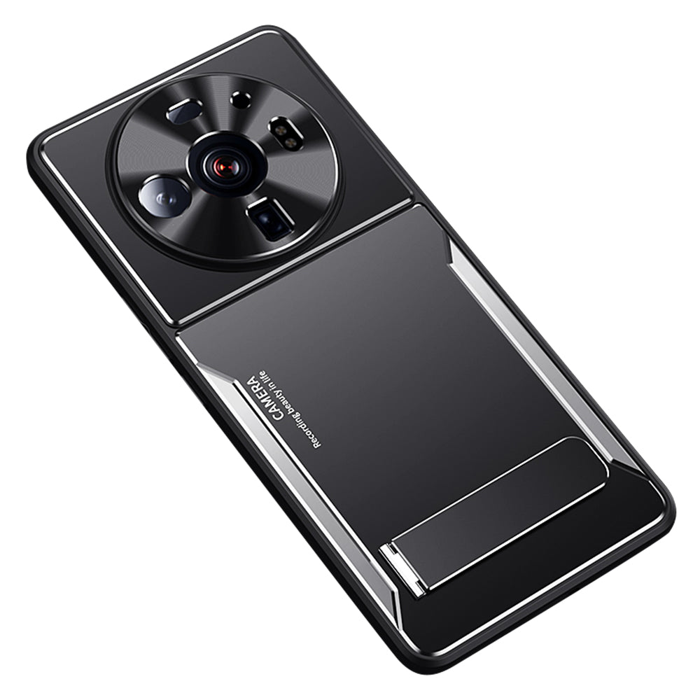 Anti-Scratch Phone Case For Xiaomi 12S Ultra 5G , Cell Phone Shell TPU+Aluminium Alloy Cover with Kickstand - Silver