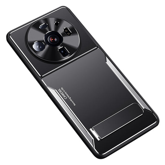 Anti-Scratch Phone Case For Xiaomi 12S Ultra 5G , Cell Phone Shell TPU+Aluminium Alloy Cover with Kickstand - Silver