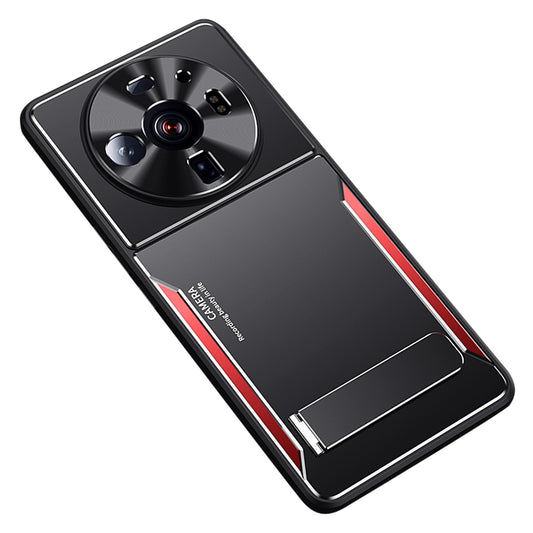 Anti-Scratch Phone Case For Xiaomi 12S Ultra 5G , Cell Phone Shell TPU+Aluminium Alloy Cover with Kickstand - Red