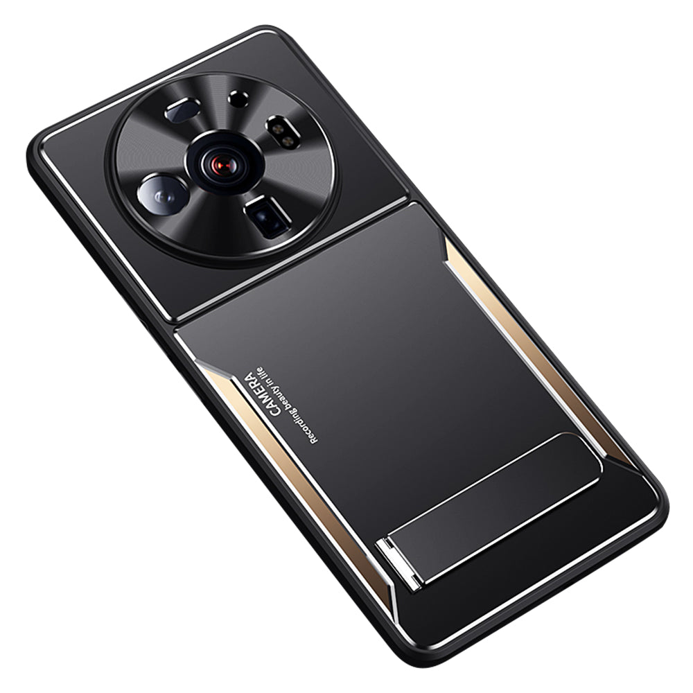 Anti-Scratch Phone Case For Xiaomi 12S Ultra 5G , Cell Phone Shell TPU+Aluminium Alloy Cover with Kickstand - Gold