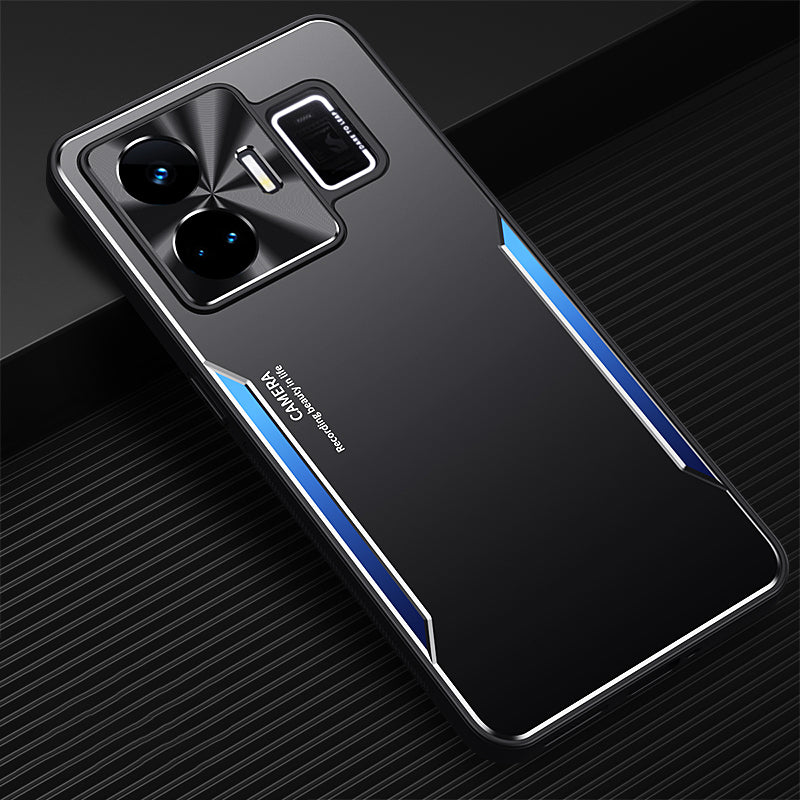 Uniqkart for Realme GT Neo 5 5G Aluminum Alloy Coated TPU Cell Phone Shell Raised Edge Protection Cover Case - Blue