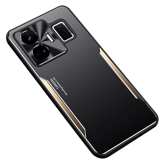 Uniqkart for Realme GT Neo 5 5G Aluminum Alloy Coated TPU Cell Phone Shell Raised Edge Protection Cover Case - Gold