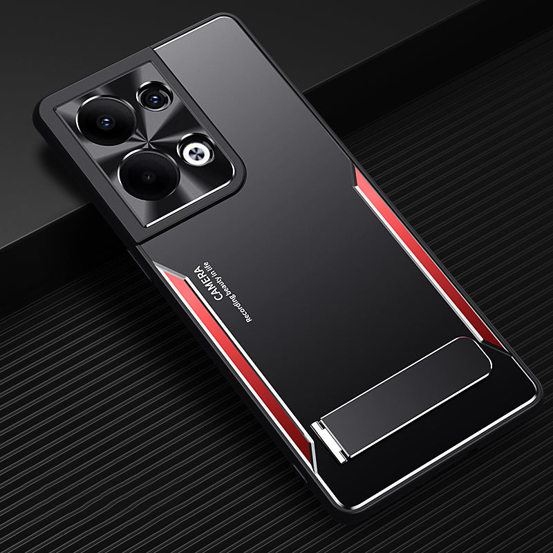 Smartphone Cover for Oppo Reno9 Pro+ 5G , Cell Phone Shell Kickstand TPU+Aluminium Alloy Phone Case - Red