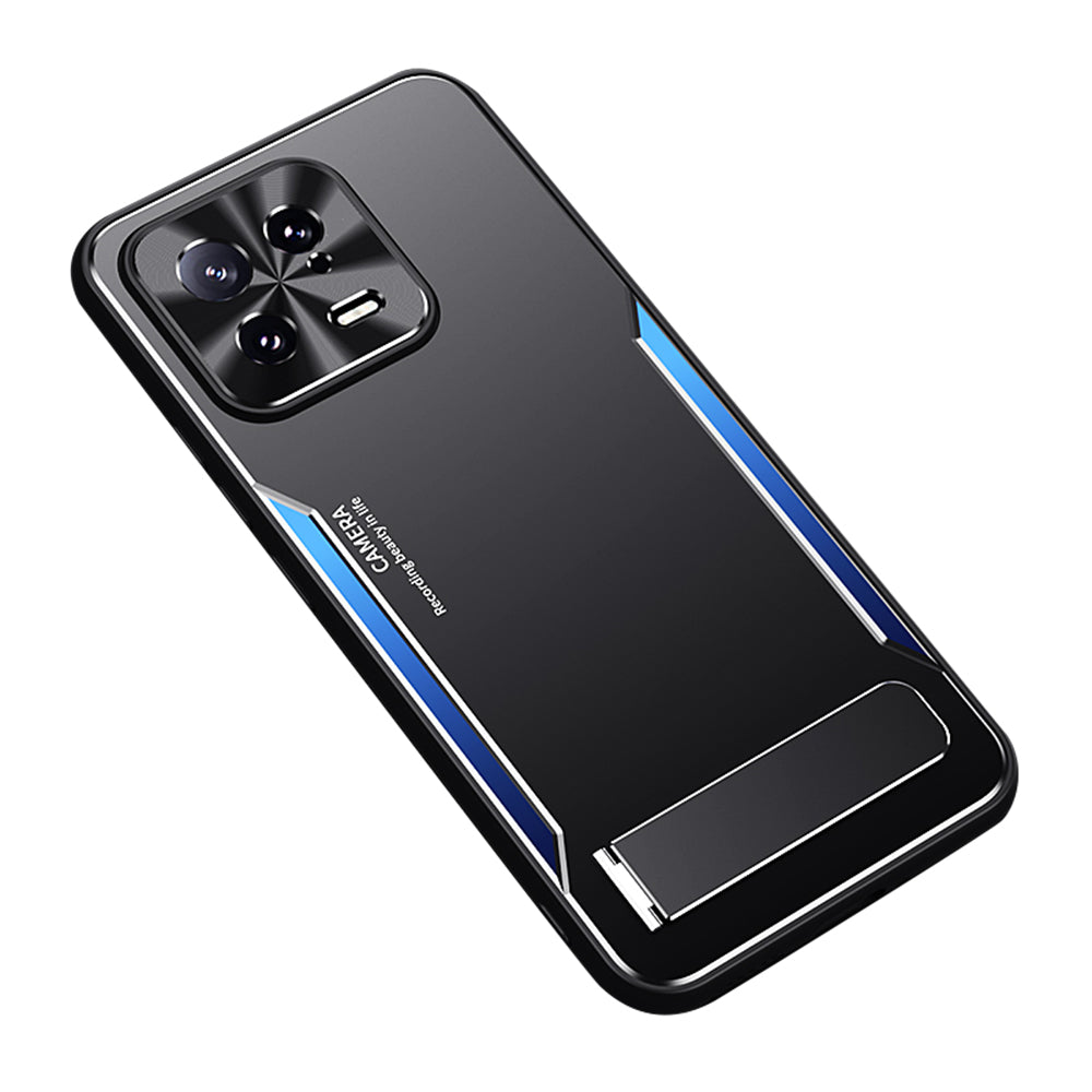 Uniqkart for Xiaomi 13 Cell Phone Cover Hard Aluminium Alloy + Flexible TPU Kickstand Phone Case - Blue