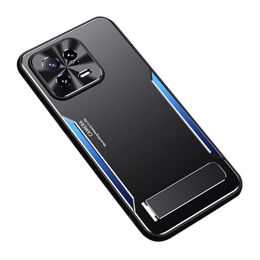 Uniqkart for Xiaomi 13 Cell Phone Cover Hard Aluminium Alloy + Flexible TPU Kickstand Phone Case - Blue