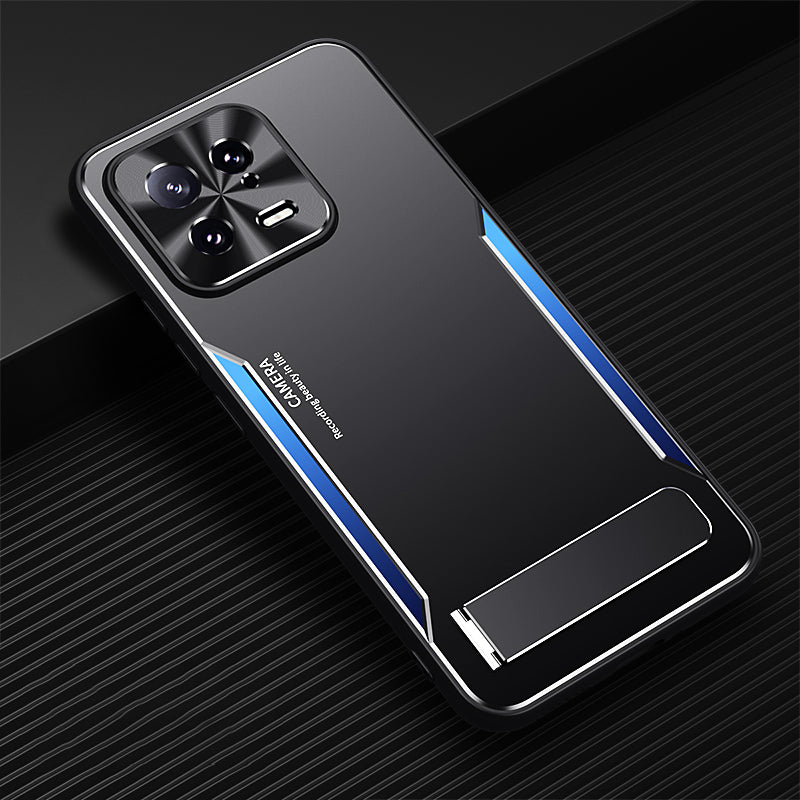Uniqkart for Xiaomi 13 Cell Phone Cover Hard Aluminium Alloy + Flexible TPU Kickstand Phone Case - Blue