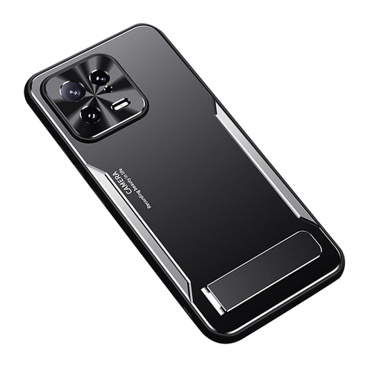Uniqkart for Xiaomi 13 Cell Phone Cover Hard Aluminium Alloy + Flexible TPU Kickstand Phone Case - Silver