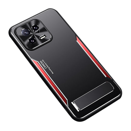Uniqkart for Xiaomi 13 Cell Phone Cover Hard Aluminium Alloy + Flexible TPU Kickstand Phone Case - Red
