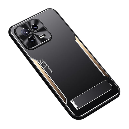 Uniqkart for Xiaomi 13 Cell Phone Cover Hard Aluminium Alloy + Flexible TPU Kickstand Phone Case - Gold