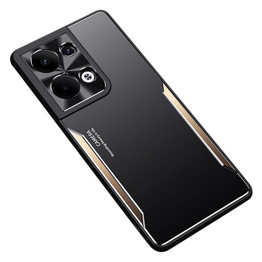 Uniqkart for Oppo Reno9 Pro+ 5G Drop Protection Aluminum Alloy + TPU Phone Cover Slim-fit Mobile Phone Case - Gold