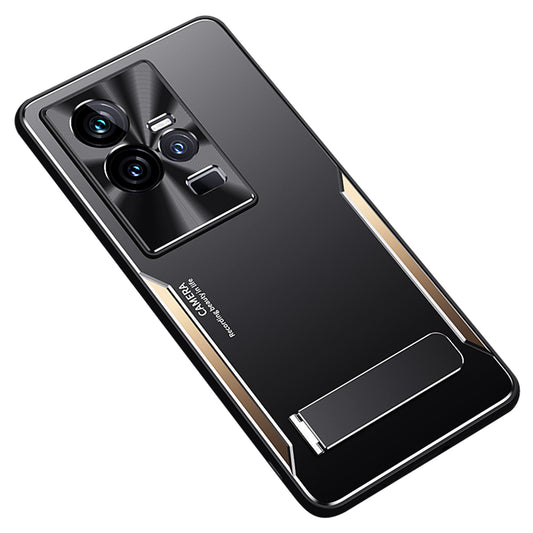 Uniqkart for vivo iQOO 11 5G TPU+Aluminium Alloy Cell Phone Shell Cover Kickstand Anti-Scratch Phone Case - Gold